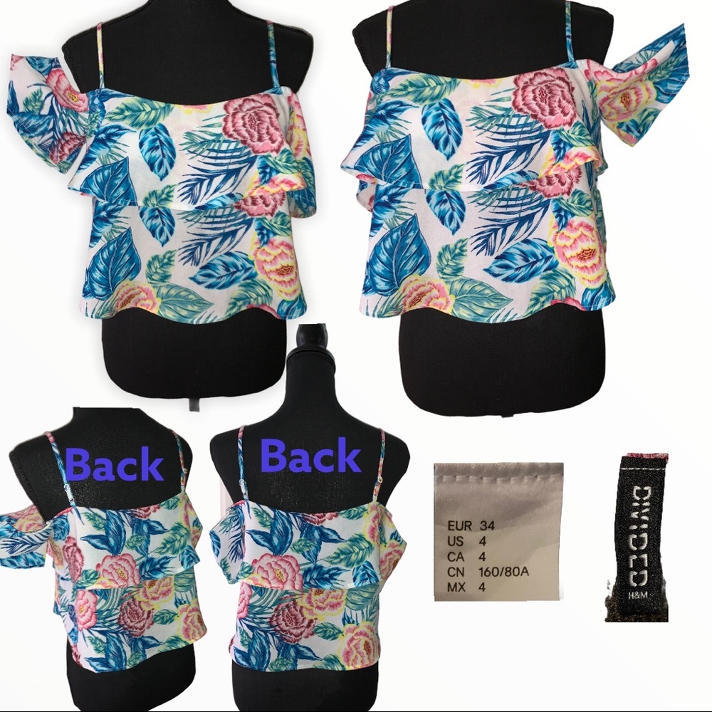 Tropical design top. Adjustable spaghetti straps